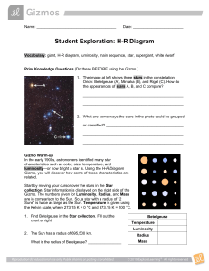 H-R Diagram: Star Properties & Classification Worksheet