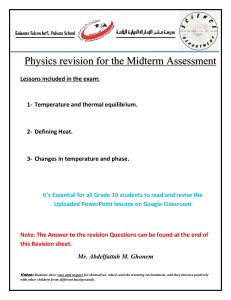 Physics Midterm Revision: Temperature, Heat, Phase Changes