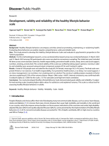 Healthy Lifestyle Behavior Scale: Validity & Reliability