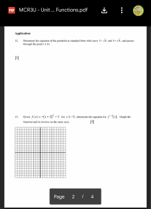 Parabola & Inverse Functions Worksheet - High School Math