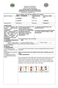 English 8 Lesson: Cause & Effect, Grammatical Signals