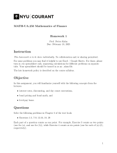 Mathematics of Finance Homework 1