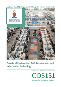 COS151 Study Guide: Intro to Computer Science