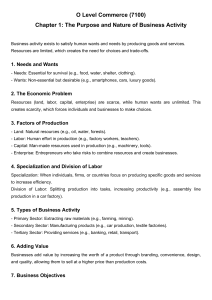 O Level Commerce: Business Activity & Objectives