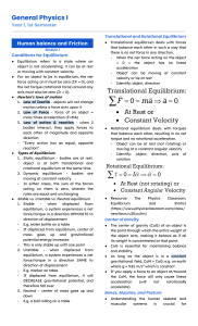 Equilibrium, Balance & Friction: General Physics I Module