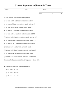 Sequence Worksheet: Finding Terms & nth Term Formula