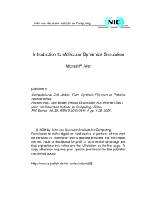 Molecular Dynamics Simulation: Lecture Notes