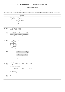 S.6 Mathematics Mock Exam Marking Scheme