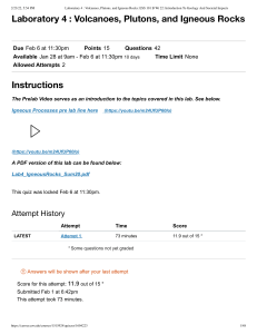 Volcanoes, Plutons, Igneous Rocks Lab: ESS 101