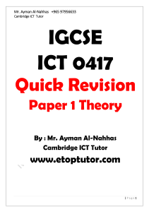 IGCSE ICT 0417 Paper 1 Theory Quick Revision