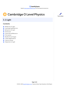 O Level Physics: Light - Reflection, Refraction, Lenses