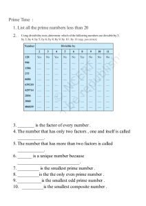 Prime Numbers & Divisibility Worksheet