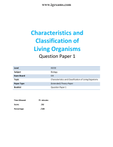 IGCSE Biology: Characteristics & Classification Question Paper