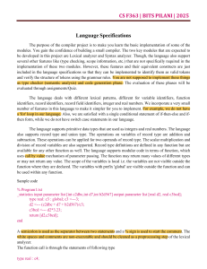 Compiler Language Specification - Lexical & Syntax Analysis