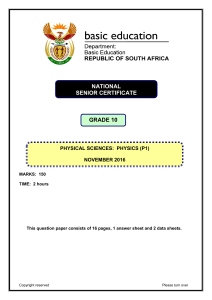 Grade 10 Physics Exam Paper - November 2016