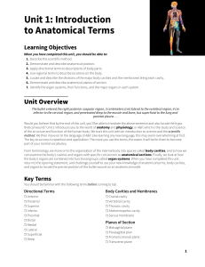 Anatomy & Physiology: Intro to Anatomical Terms