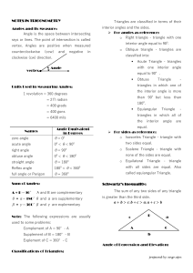 Trigonometry Notes: Angles, Triangles, Identities & Laws