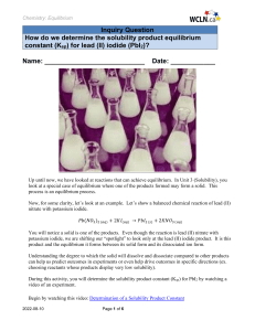 Lead Iodide Solubility: Ksp Worksheet