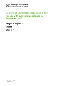 Cambridge Lower Secondary English Stage 7 Sample Test Insert