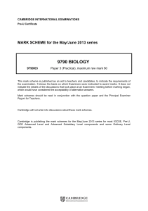 Biology Practical Exam Mark Scheme - May/June 2013