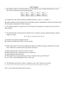 Statistics Test Practice: Correlation, Regression, Probability