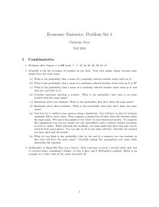 Economic Statistics Problem Set 1: Combinatorics & Probability