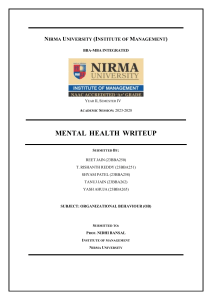 Mental Health in the Workplace: An Organizational Behaviour Writeup