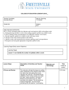 2nd Grade ELA Lesson Plan: Identifying Syllables