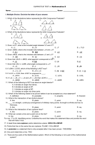 Mathematics 8 Summative Test: Congruence & Geometry