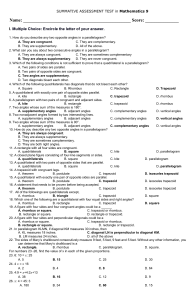 Mathematics 9: Quadrilaterals Assessment Test