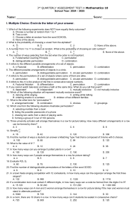 Mathematics 10: 3rd Quarter Assessment Test