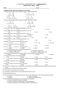 Mathematics 8: Geometry Assessment Test - Congruence