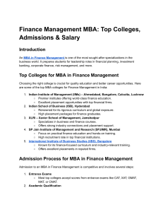 MBA in Finance Management: Colleges, Admissions, Salary