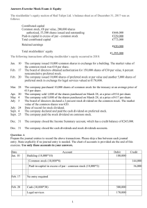 Equity Exercise Mock Exam: Journal Entries & Stockholders' Equity