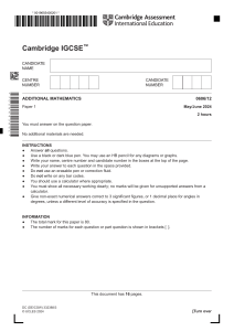 Cambridge IGCSE Additional Mathematics Paper 1 (2024)