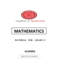 Grade 12 Algebra Exam Questions