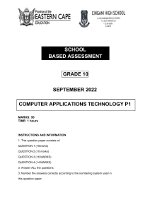 Grade 10 CAT Exam Paper - September 2022