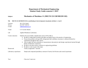 Mechanics of Machines Study Guide - Semester 1 2019