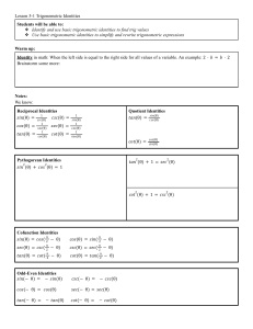 Trigonometric Identities Lesson: Simplify & Find Trig Values