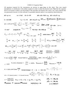 Foglio Equazioni Chimica 121: Formule e Costanti Utili