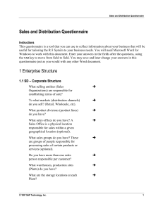 Sales & Distribution Questionnaire: Tailoring R/3 System