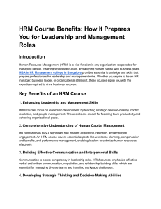 HRM Course Benefits: Leadership & Management Skills