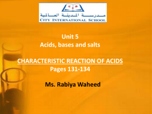 Acids, Bases, and Salts: Characteristic Reactions