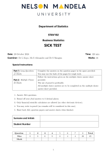 Business Statistics Exam: STAV102 - Sick Test