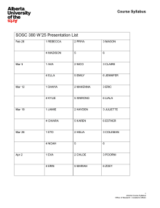 SOSC 380 Presentation Schedule - Course Syllabus