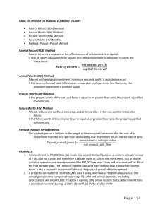 Economy Study Methods: ROR, AW, PW, FW, Payback