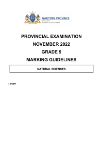 Grade 9 Natural Sciences Marking Guidelines - November 2022