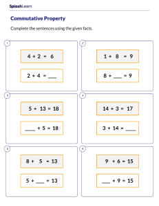 Commutative Property Worksheet: Elementary Math