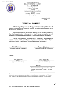 Parental Consent Form for School Sports Participation