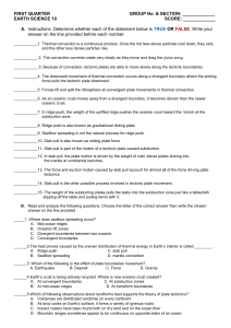 Earth Science: Plate Tectonics Worksheet/Quiz